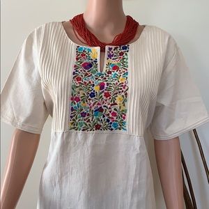 Spring Blouse With Multicolor Silk Embroidery.